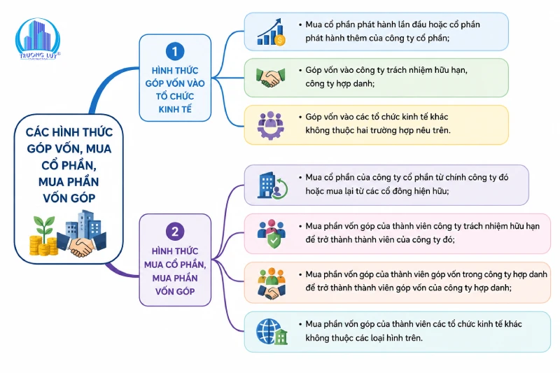 hình thức góp vốn, mua cổ phần, mua phần vốn góp